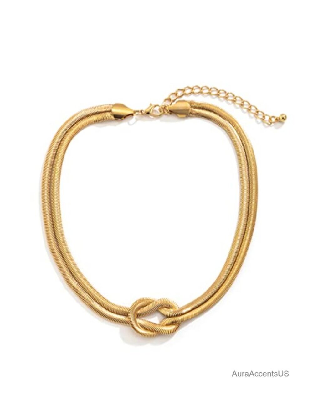 Chunky Gold Knot Choker Necklace Double Snake Chain Adjustable Statement